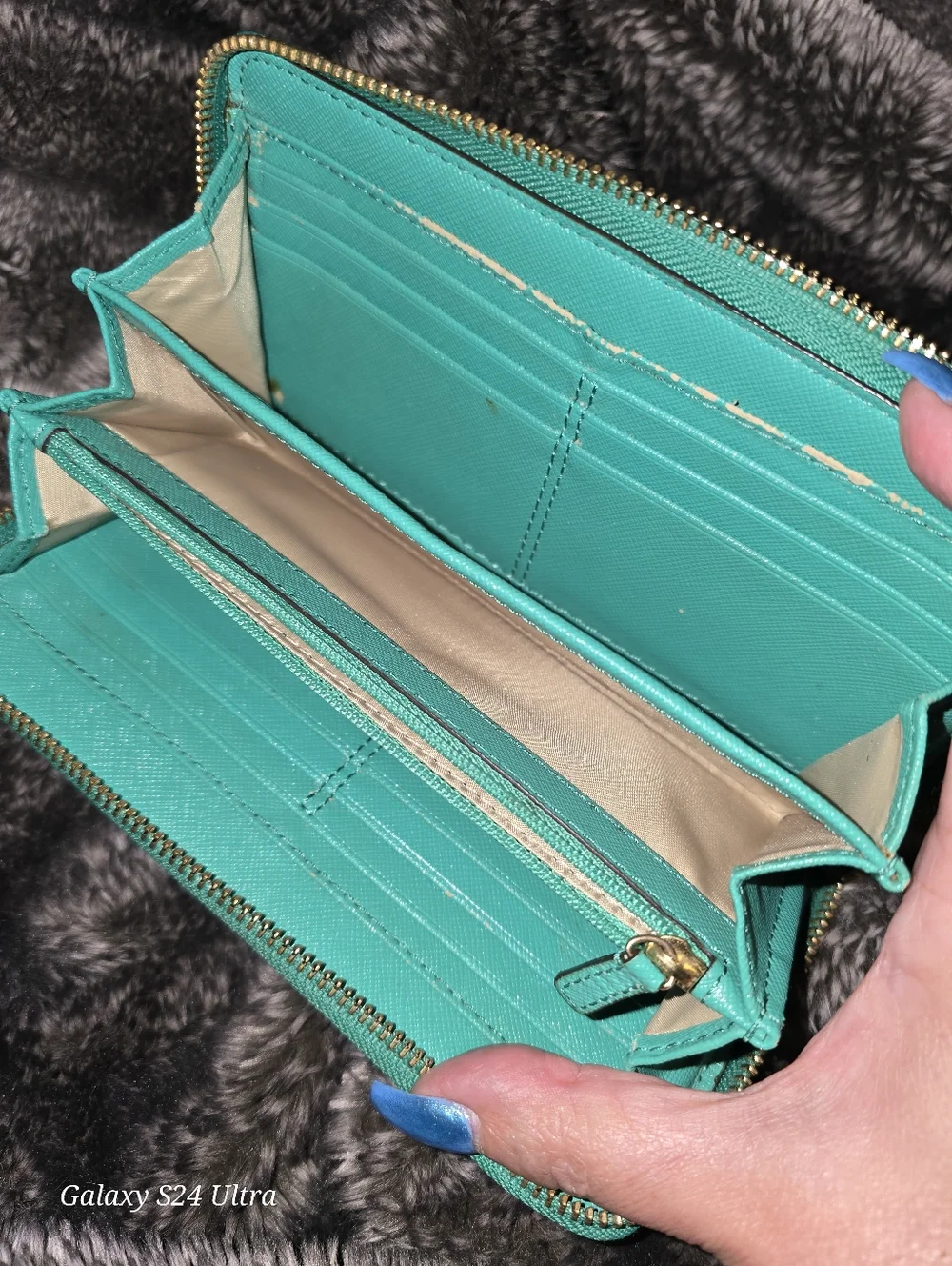 Coach Teal Leather Zip Wallet - Picture 4 of 4